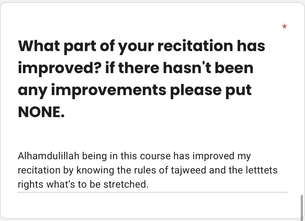 Student Testimonial Feedback